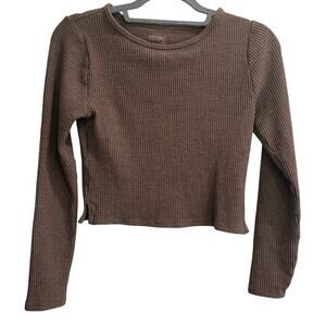 PacSun EST PAC Size Small Brown Long Sleeve Thermal Waffle Weave Crop